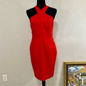 Greylin Criss Cross Halter Vibrant Red Dress, Size Medium, Night Out